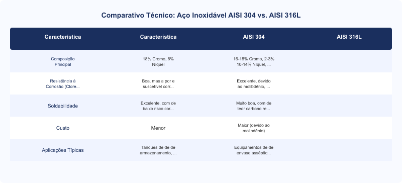 Aço Inoxidável AISI 304 vs. 316L: Diferenças para Equipamentos Alimentícios