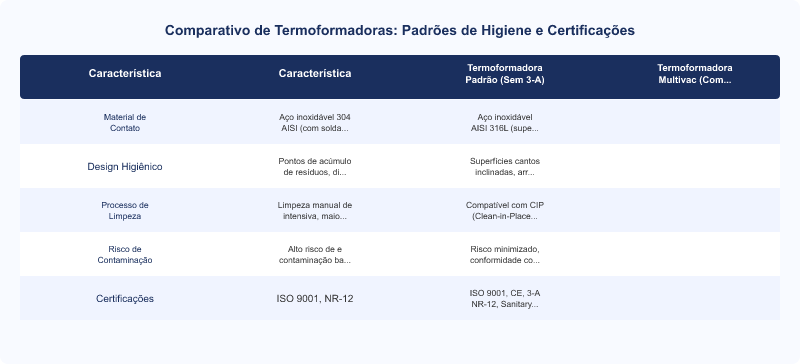 Diagrama técnico: Certificação 3-A Sanitary Standards: Impacto na Escolha de Termoformadoras