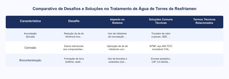 Desafios no Tratamento de Água para Torres de Resfriamento: Escala, Corrosão e Biocontaminação